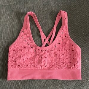 Victoria Sport Unlined Mesh Strappy Sports Bra in Coral
